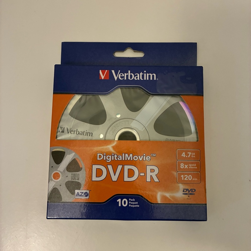 Verbatim DigitalMovie DVD-Rs 120 Minute 4.7GB 8x 97946 Pack Of 10 New